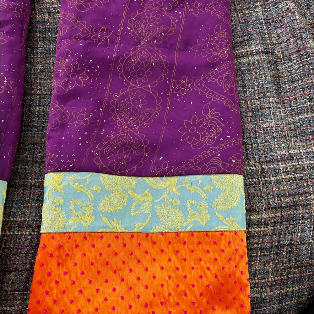 BOHO Colorblock Purple, Aqua & Orange Valance CURTAIN Swith Gold Detail